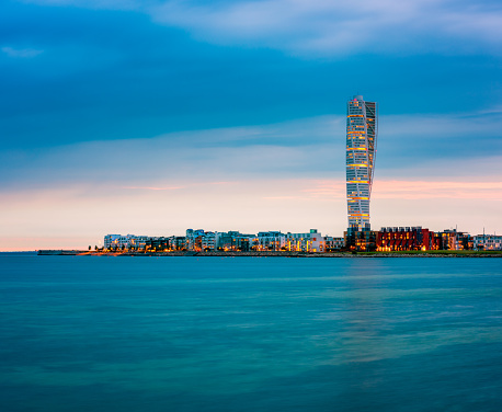 Skyline of Malmo Sweden with Famous Turning Torso Building